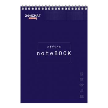 Блокнот БОЛЬШОЙ ФОРМАТ А4 200х290 мм, 80 л., гребень, картон, жесткая подложка, клетка, ОФИСМАГ, темно-синий, 129865 - Премиум Сервис