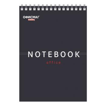 Блокнот А5 146х209 мм, 80 л., гребень, картон, жесткая подложка, клетка, ОФИСМАГ, темно-серый, 129868 - Премиум Сервис