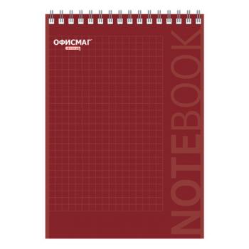 Блокнот А5 146х205 мм, 80 л., гребень, картон, подложка, клетка, ОФИСМАГ, красный, 129869 - Премиум Сервис