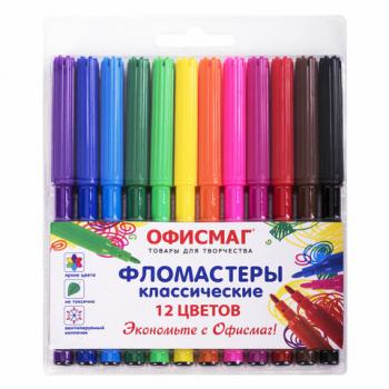 Фломастеры ОФИСМАГ 12 цветов, КЛАССИЧЕСКИЕ, вентилируемый колпачок, ПВХ упаковка, 152500 - Премиум Сервис