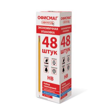 Карандаши чернографитные простые с ластиком HB, ВЫГОДНАЯ УПАКОВКА КОМПЛЕКТ 48 штук, ОФИСМАГ, 180639 - Премиум Сервис