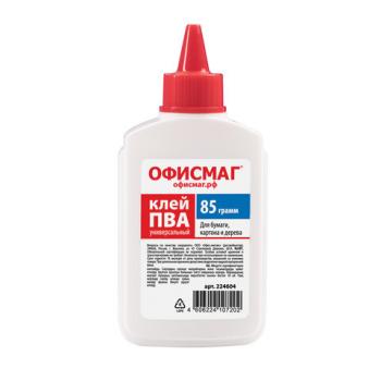 Клей ПВА ОФИСМАГ (бумага, картон, дерево), 85 г, РОССИЯ, 224604 - Премиум Сервис