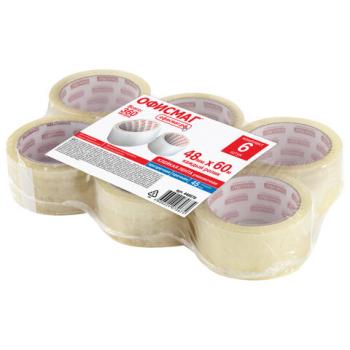 Клейкие ленты упаковочные, 48 мм х 60 м, КОМПЛЕКТ 6 шт., прозрачные, толщина 45 микрон, ОФИСМАГ, 440070 - Премиум Сервис