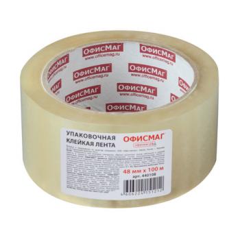 Клейкая лента упаковочная, 48 мм х 100 м, прозрачная, толщина 45 микрон, ОФИСМАГ, 440108 - Премиум Сервис