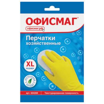Перчатки хозяйственные латексные ОФИСМАГ, МНОГОРАЗОВЫЕ, хлопчатобумажное напыление, размер XL (очень большой), 604200 - Премиум Сервис