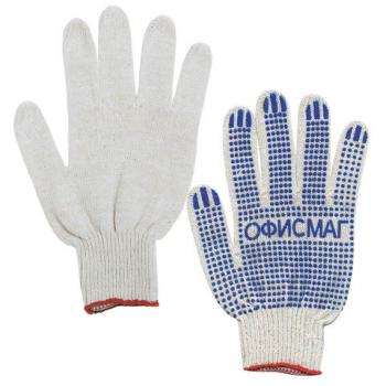 Перчатки хлопчатобумажные, КОМПЛЕКТ 50 ПАР, 10 класс, 32-34 г, 83 текс, ПВХ точка, ОФИСМАГ, БЕЛЫЕ, 605503 - Премиум Сервис