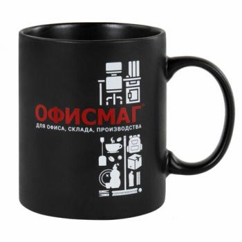 Кружка ОФИСМАГ, 340 мл, керамика, черная, 608372 - Премиум Сервис