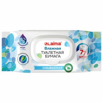 Бумага туалетная влажная 77 штук, БИОРАЗЛАГАЕМАЯ, смываемая, с пластиковым клапаном, LAIMA, 115224 - Премиум Сервис