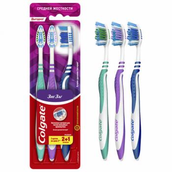 Зубная щетка НАБОР (2+1) COLGATE "Зиг заг", средней жесткости, ш/к 02113, FVN59964 - Премиум Сервис