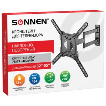 Кронштейн-крепление для ТВ настенный, до 35 кг. VESA 75х75-400х400, 32"-55", черный, SONNEN, 455946 - Премиум Сервис