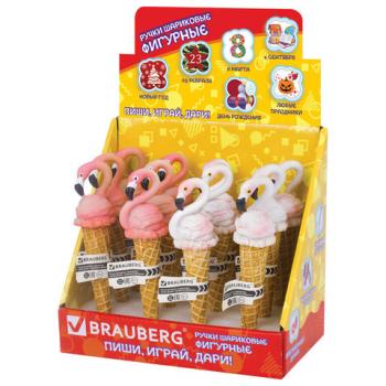 Ручка фигурная "МОРОЖЕНОЕ-ФЛАМИНГО", СИНЯЯ, 4 дизайна ассорти, 0,5 мм, дисплей, BRAUBERG, 142764 - Премиум Сервис