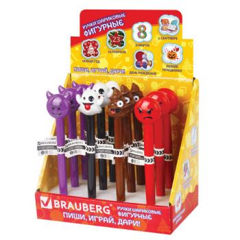 Ручка фигурная "СМАЙЛИКИ МИКС-2", СИНЯЯ, 4 дизайна ассорти, линия письма 0,5 мм, дисплей, BRAUBERG, 142772 - Премиум Сервис
