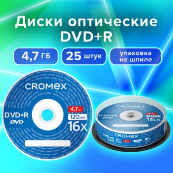 Диски DVD+R (плюс) CROMEX 4,7GB 16x Cake Box (упаковка на шпиле), КОМПЛЕКТ 25 шт., 513777 - Премиум Сервис