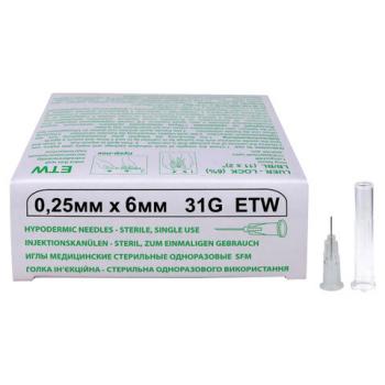 Иглы для мезотерапии и микроинъекций одноразовые SFM 0,25 х 6 - 31G, КОМПЛЕКТ 50 шт. - Премиум Сервис
