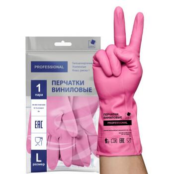 Перчатки виниловые РОЗОВЫЕ усиленные ГИПОАЛЛЕРГЕННЫЕ, размер L (большой), 90г, ТР ТС, PROFESSIONAL, ПРОЧНЫЕ, ADM, 31157 - Премиум Сервис