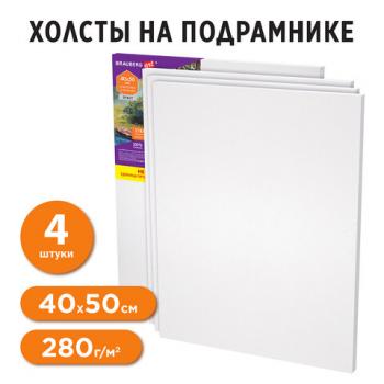 Холсты на подрамнике в коробе НАБОР 4шт (40х50см), 280г/м2, грунт, 100% хлопок, BRAUB - Премиум Сервис