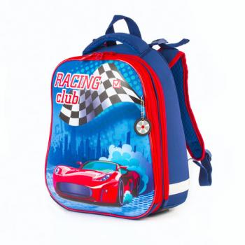Ранец BRAUBERG PREMIUM, 2 отделения, с брелоком, дополнительный объем, для мальчиков, "Гоночный клуб", 38х29х18 см, 227819 - Премиум Сервис