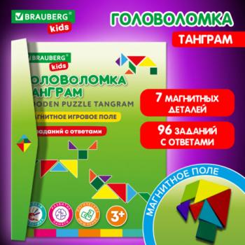 Головоломка развивающая деревянная "Танграм", на магнитах, с примерами, BRAUBERG KIDS, 665260 - Премиум Сервис