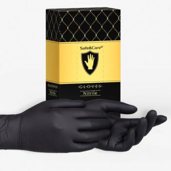 Перчатки нитриловые одноразовые 50 пар (100шт), размер S (малый), черные, SAFE&CARE, ZN318, ZN 318 - Премиум Сервис