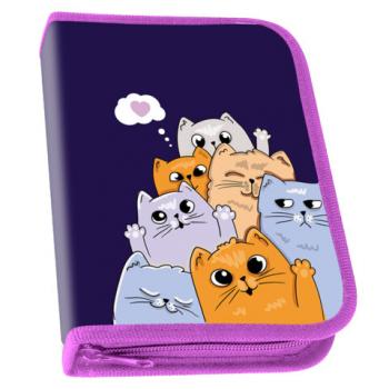 Пенал ПИФАГОР, 1 отделение 1 откидная планка, полиэстер, 19х13 см, Cats greetings, 272291 - Премиум Сервис
