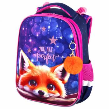 Ранец BRAUBERG PREMIUM, 2 отделения, с брелком, "Cute fox", LED ЛАМПОЧКИ, 38х29х16 см, 272019 - Премиум Сервис