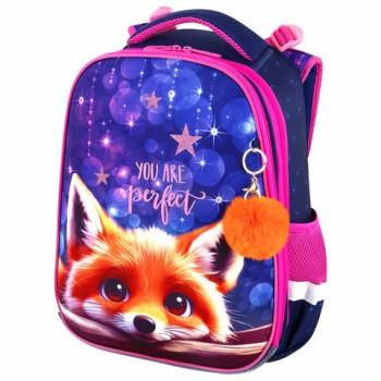 Ранец BRAUBERG PREMIUM, 2 отделения, с брелком, "Cute fox", LED ЛАМПОЧКИ, 38х29х16 см, 272019 - Премиум Сервис