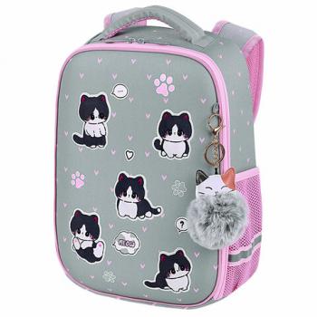 Ранец BRAUBERG LIGHT, 1 отделение, с брелком, "Cat patches", плюшевые нашивки, 36х26х13 см, 272030 - Премиум Сервис