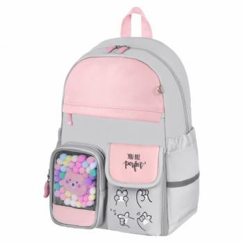 Рюкзак BRAUBERG PASTEL с термонашивками в комплекте, "Sweet paws", серый, 40х29х14 см, 272064 - Премиум Сервис