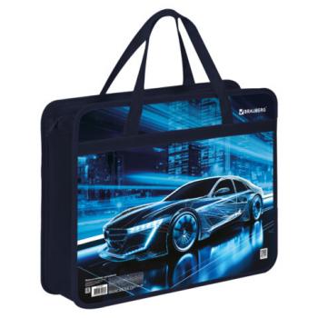 Папка на молнии с ручками BRAUBERG А4, 1 отделение, пластик, 80 мм, Night driver, 272169 - Премиум Сервис