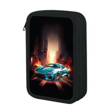 Пенал ЮНЛАНДИЯ, 3 отделения, картон с эффектом soft-touch, 19х11 см, Fire car, 272267 - Премиум Сервис