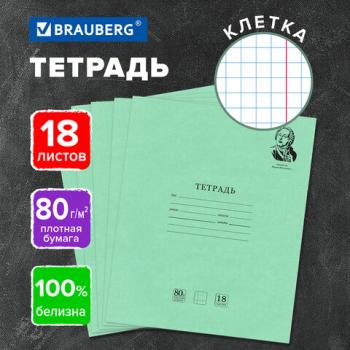 Тетрадь BRAUBERG ВЕЛИКИЕ ИМЕНА 18л. клетка, плотная бумага 80г/м2, обложка тонированный офсет, 106978 - Премиум Сервис