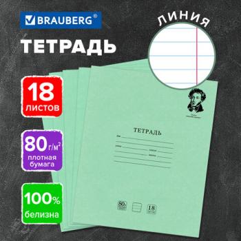 Тетрадь BRAUBERG ВЕЛИКИЕ ИМЕНА 18л. линия, плотная бумага 80г/м2, обложка тонированный офсет, 106979 - Премиум Сервис