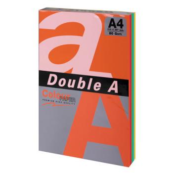 Бумага цветная DOUBLE A, А4, 80г/м2, 100 л, (5 цветов x 20 листов), микс интенсив, ш/ - Премиум Сервис