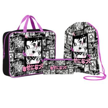 Школьный набор BRAUBERG: папка А4, мешок д/обуви 42х33см, пенал-косметичка 20х10см, Anime, 272101 - Премиум Сервис