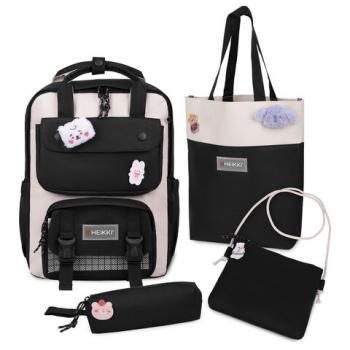 Рюкзак HEIKKI COMBO (ХЕЙКИ), сумка-шоппер, косметичка, пенал В ПОДАРОК, бел/черн, 42х30х14 см,272565 - Премиум Сервис