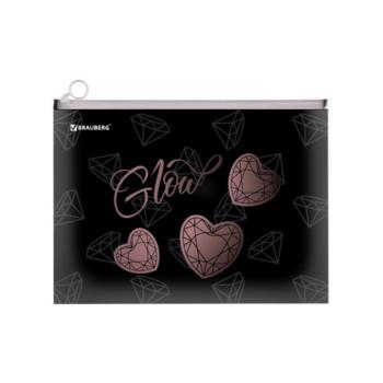 Папка для тетрадей BRAUBERG А4, 1 отделение, пластик, на zip-lock молнии, Diamonds, 272104 - Премиум Сервис