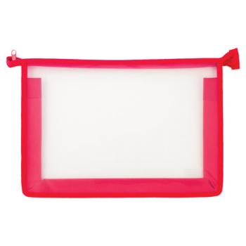 Папка для тетрадей А4 ПИФАГОР, пластик, молния сверху, прозрачная, красный, 272108 - Премиум Сервис