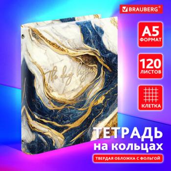Тетрадь на кольцах А5 175х215мм, 120л, твердый картон, фольга, клетка, BRAUBERG, Style, 404719 - Премиум Сервис