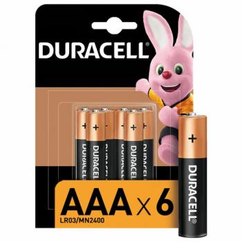 Батарейки КОМПЛЕКТ 6шт, DURACELL Basic ОРИГИНАЛ, ААА (LR03,24А), алкалиновые, мизинчи, Б0014858 - Премиум Сервис