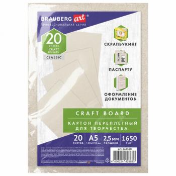 Картон переплетный, толщина 2,5 мм, А5 (148х210 мм), КОМПЛЕКТ 20 шт, BRAUBERG ART, 665560 - Премиум Сервис