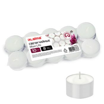 Свечи чайные Maxi Life, до 8 часов горения, вес 21 г, КОМПЛЕКТ 10шт., в гильзе, LAIMA, 609201 - Премиум Сервис