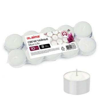 Свечи чайные Maxi Life, до 8 часов горения, вес 21 г, КОМПЛЕКТ 10шт., в гильзе, LAIMA, 609201 - Премиум Сервис