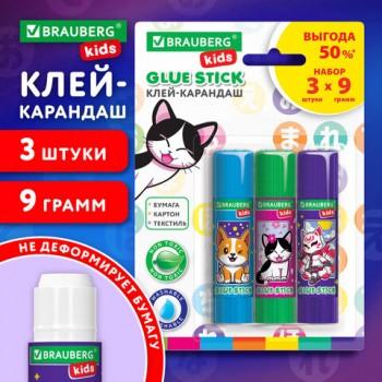 Клей-карандаш "Anime" 9 г, ВЫГОДНАЯ УПАКОВКА, BRAUBERG KIDS, 3 штуки на блистере, 272471 - Премиум Сервис