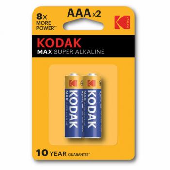 Батарейки алкалиновые "мизинчиковые" КОМПЛЕКТ 2 шт KODAK Max Super Alkaline, ААА (LR0, Б0005132 - Премиум Сервис