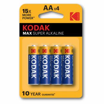 Батарейки алкалиновые "пальчиковые" КОМПЛЕКТ 4 шт KODAK Max Super Alkaline, АА (LR6,2, Б0005120 - Премиум Сервис