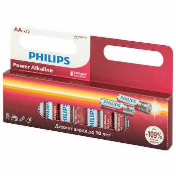 Батарейки алкалиновые "пальчиковые" КОМПЛЕКТ 12 шт., PHILIPS Power Alkaline, АА (LR6, 24А), блистер, Б0064661 - Премиум Сервис