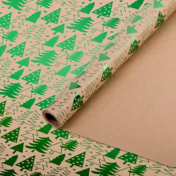 Бумага упаковочная подарочная крафт С ЭФФЕКТАМИ BIG SIZE новогодняя "Green Trees", 0,7х5 м, ЗОЛОТАЯ СКАЗКА, 591950 - Премиум Сервис