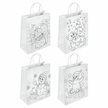 Пакет-раскраска НАБОР 8 шт., новогодний, 32х13х26 см + масляные пастельные мелки, ЗОЛОТАЯ СКАЗКА, 591975 - Премиум Сервис