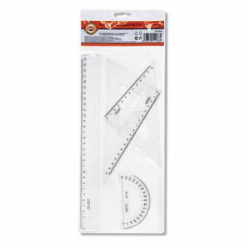 Набор чертежный средний KOH-I-NOOR (линейка 30 см, 2 треугольника, транспортир), прозрачный, европодвес, 750900, 75090000000 - Премиум Сервис