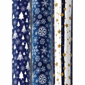Бумага упаковочная новогодняя НАБОР 3 шт., "Blue Collection", 70х100 см, 3 дизайна, ЗОЛОТАЯ СКАЗКА, 592058 - Премиум Сервис